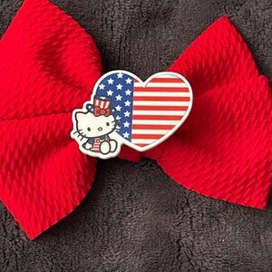 Red Bow Hair Clip with Heart Accent